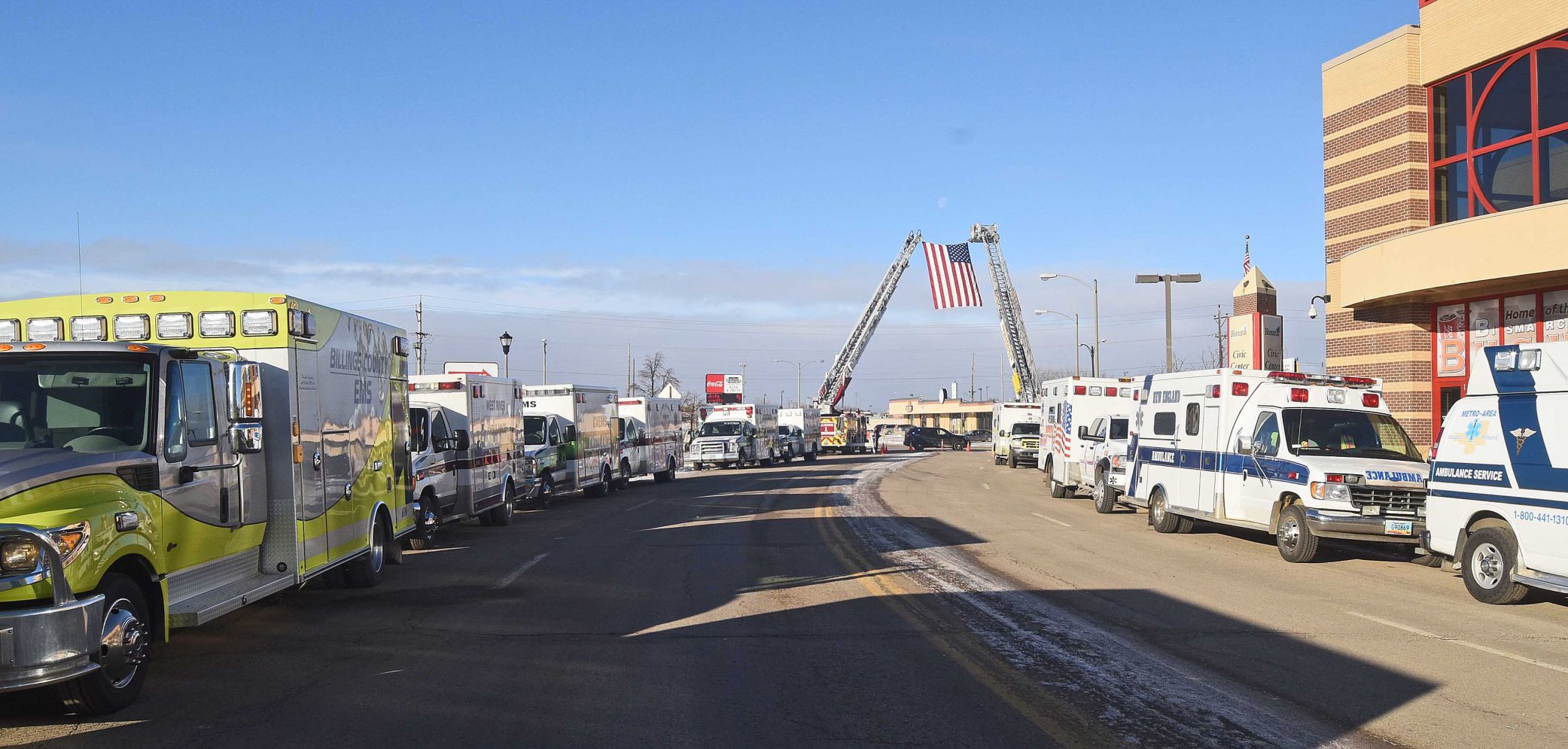 Dozens of ambulances
